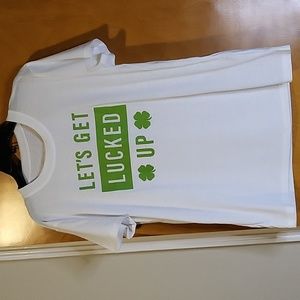 Womens White / Green "Let's Get Lucked Up" Short Sleeve St Patrick's Day T-shirt